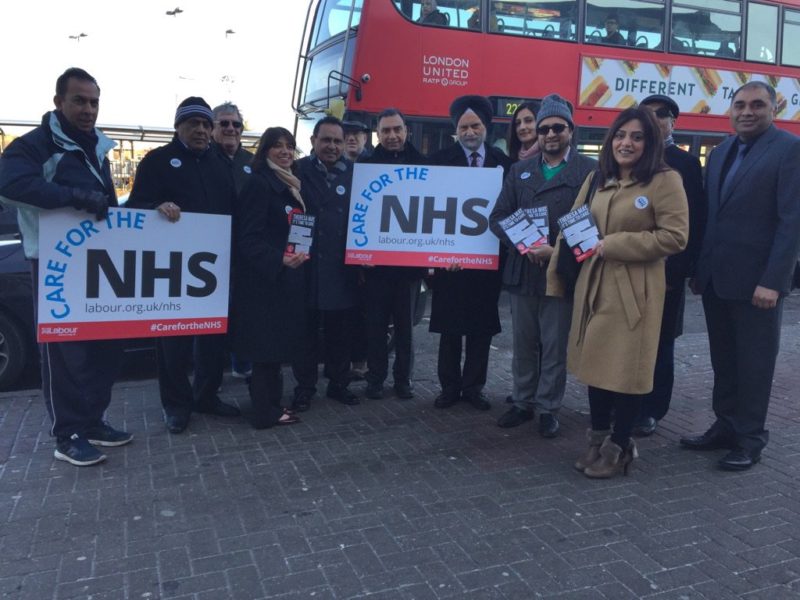 Seema Malhotra with Feltham and Heston CLP members raising awareness of the NHS