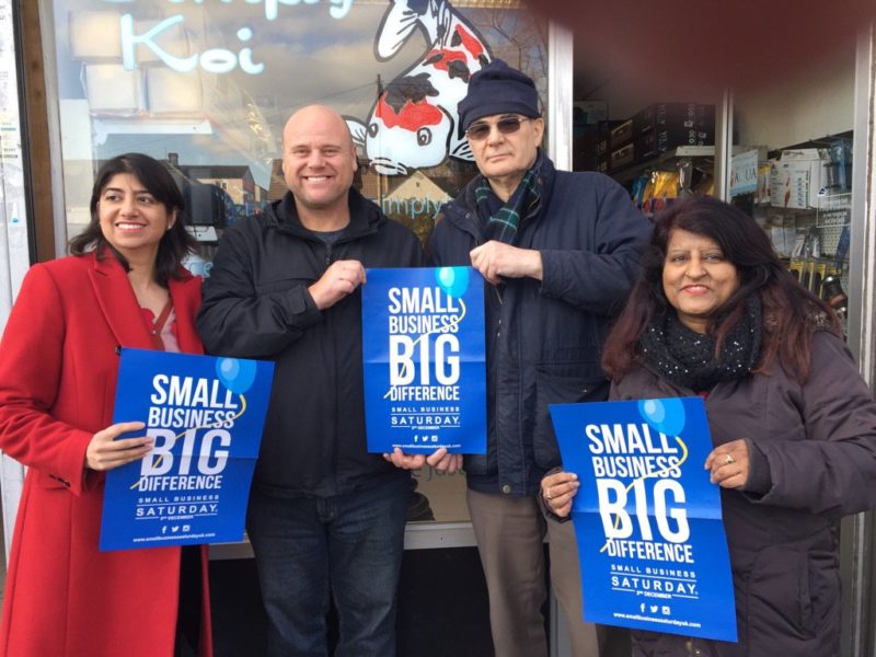 Seema Malhotra with constituents, councillors and business representatives on Small Business Saturday