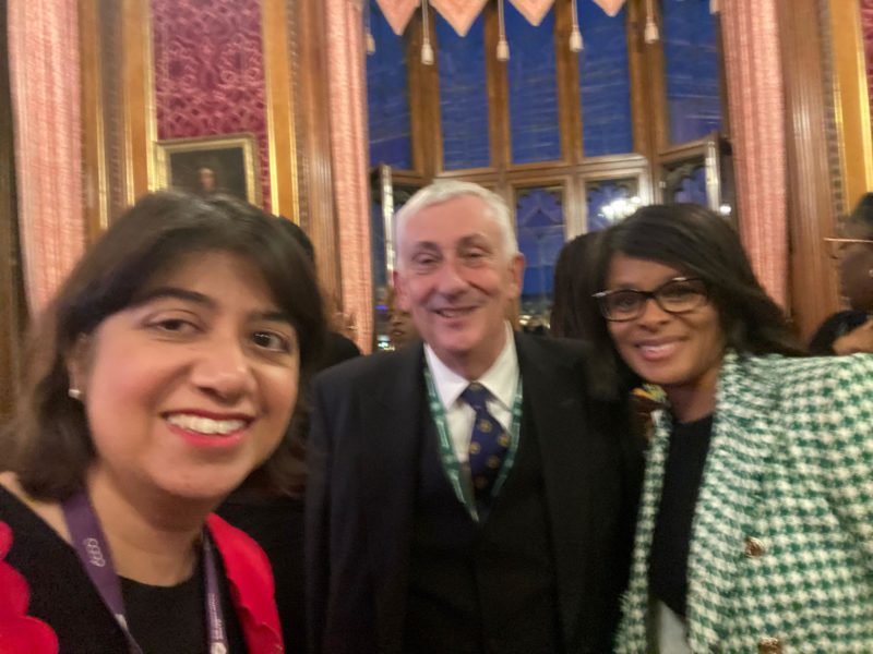 Seema Malhotra MP at the Lloyds Bank Black Business Reception with Sir Lindsay Hoyle MP, the Speaker of the House of Commons, and Claudine Reid MBE, Director of PJ