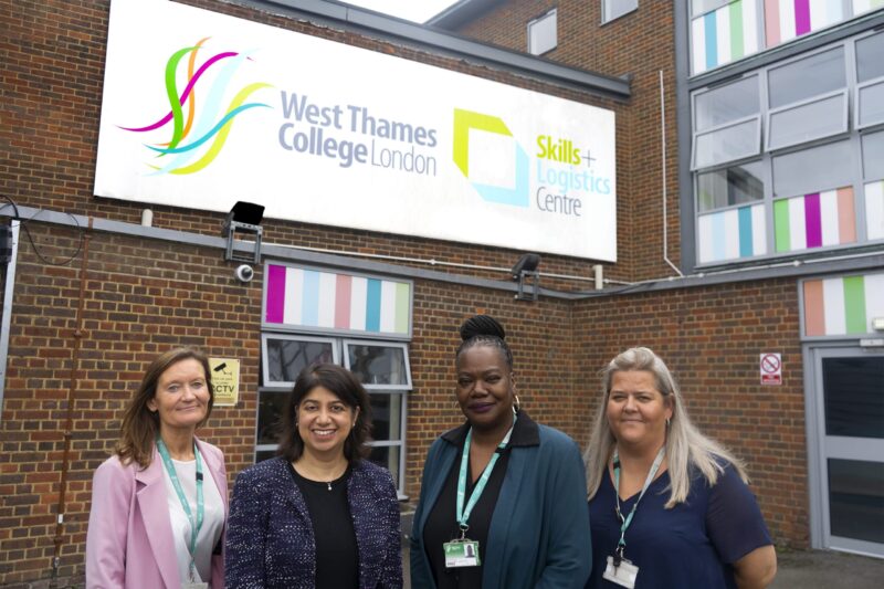 Left to right: Tracy Aust, Principal of West Thames College, Seema Malhotra MP, Beverly McGuire, Director of the Skills + Logistics Centre, and Terrie Carter, Engineering, Construction and Motor Vehicles Manager at the Skills + Logistics Centre