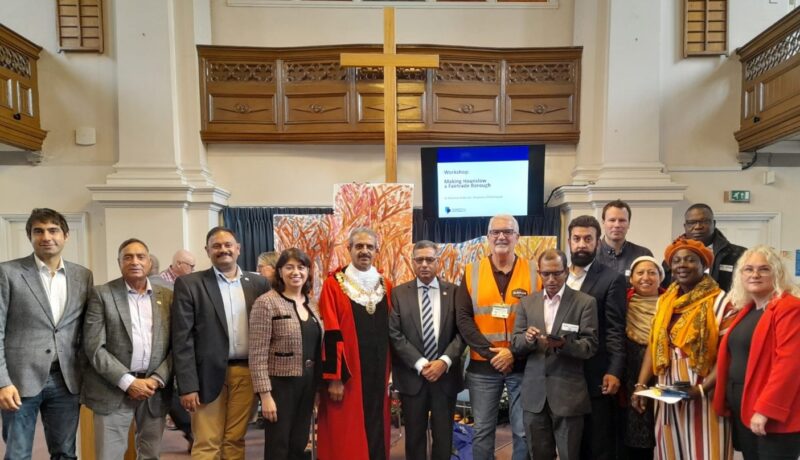 Attendees to Hounslow Co-operative Conference gather in front of Hounslow Methodist Church